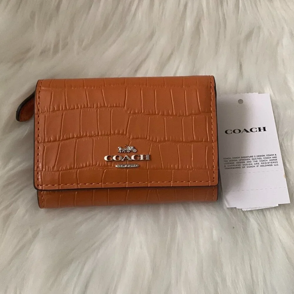 COACH Smooth Croc Embossed Leather Micro Wallet in Washed Orange - Picture 1 of 4